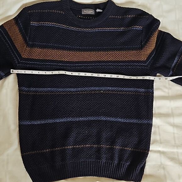 Van Heusen Men's Knitted Long Sleeves Sweater Medium Navy Blue/Brown - Picture 10 of 16